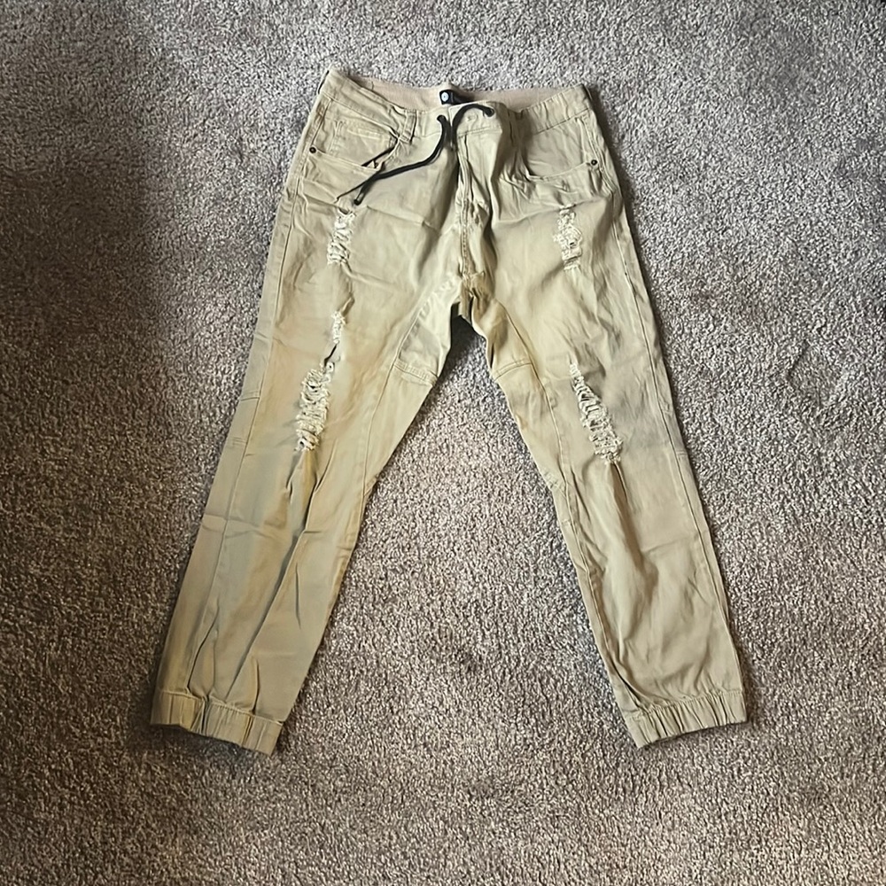 Ripped khaki joggers